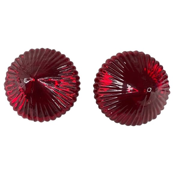 3 Modern Kugel Style Glass Christmas Tree Ornaments Ribbed Red Blue Metal Caps - Picture 6 of 12